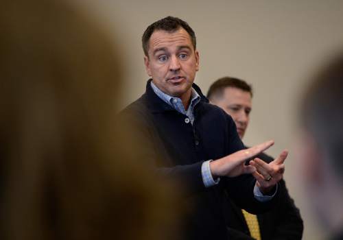 Scott Sommerdorf   |  The Salt Lake Tribune
Incoming House Speaker Greg Hughes speaks during a meeting with a new batch of interns for the 2015 legislative session in the Senate building, Thursday, January 15, 2015.